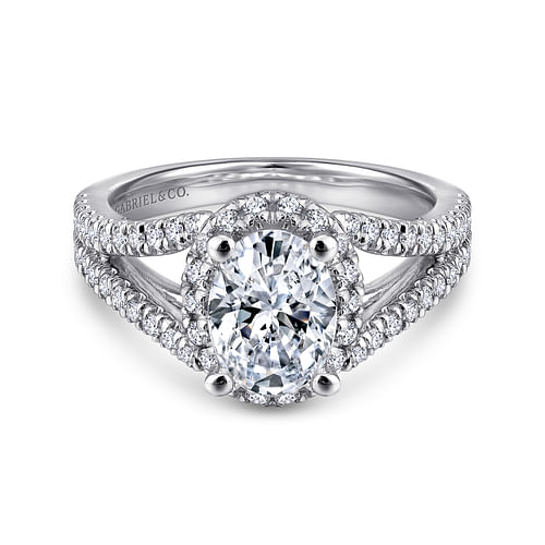 14K White Gold Oval Halo Diamond Engagement Ring