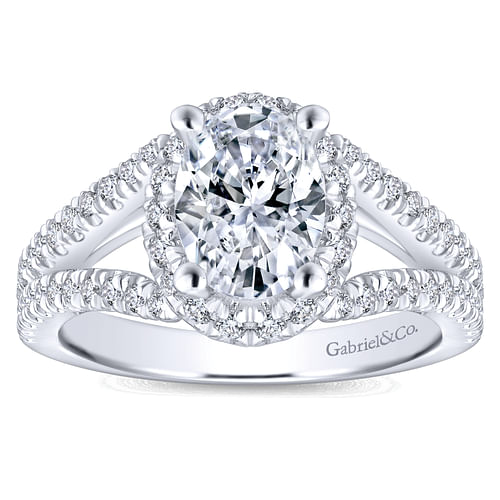 14K White Gold Oval Halo Diamond Engagement Ring