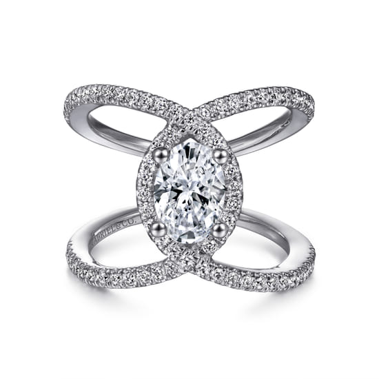 Gabriel - 14K White Gold Oval Halo Diamond Engagement Ring