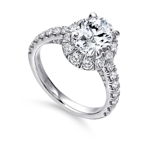 14K White Gold Oval Halo Diamond Engagement Ring