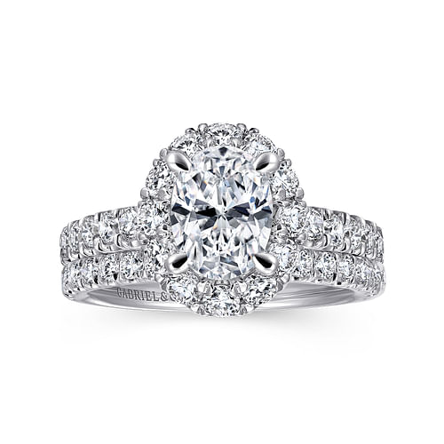 14K White Gold Oval Halo Diamond Engagement Ring