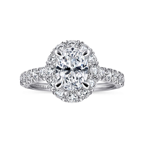 14K White Gold Oval Halo Diamond Engagement Ring