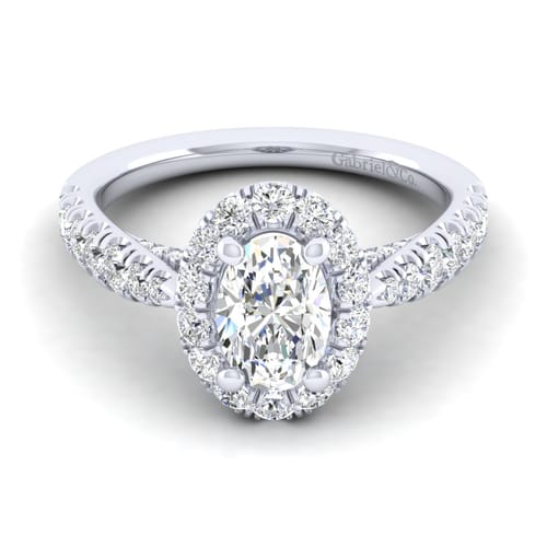 14K White Gold Oval Halo Diamond Engagement Ring