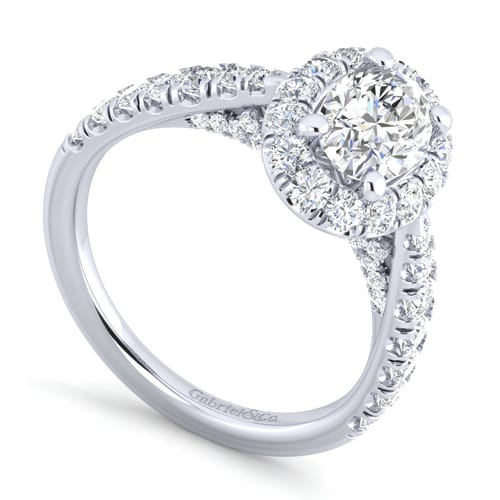 14K White Gold Oval Halo Diamond Engagement Ring