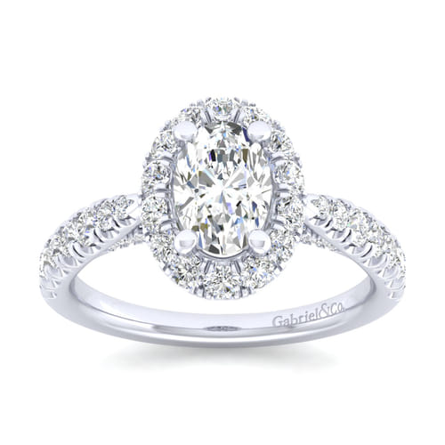 14K White Gold Oval Halo Diamond Engagement Ring