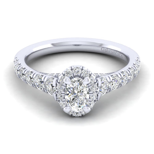 14K White Gold Oval Halo Diamond Engagement Ring