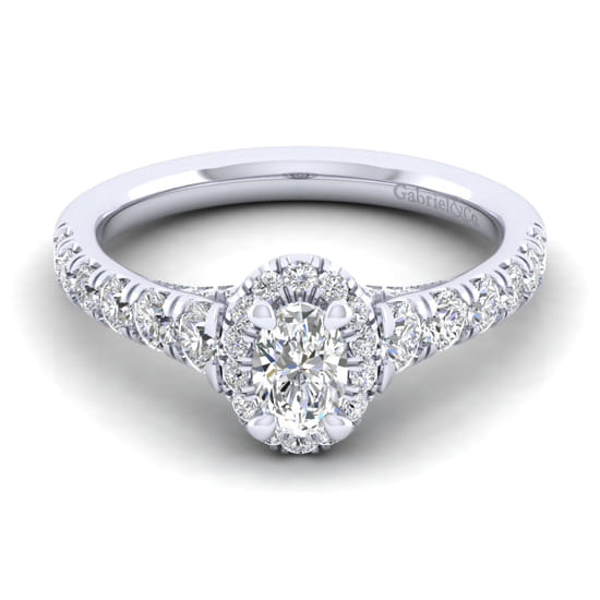 Gabriel - 14K White Gold Oval Halo Diamond Engagement Ring