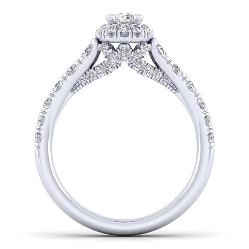 14K White Gold Oval Halo Diamond Engagement Ring