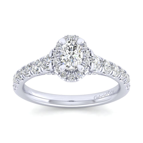 14K White Gold Oval Halo Diamond Engagement Ring