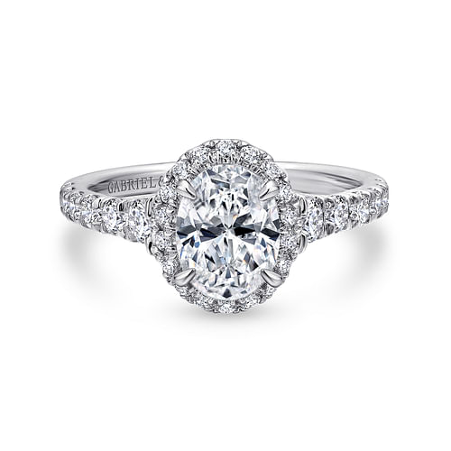 14K White Gold Oval Halo Diamond Engagement Ring