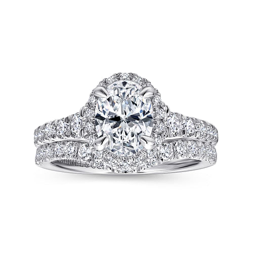 14K White Gold Oval Halo Diamond Engagement Ring