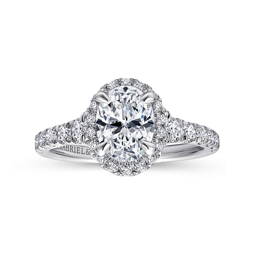 14K White Gold Oval Halo Diamond Engagement Ring