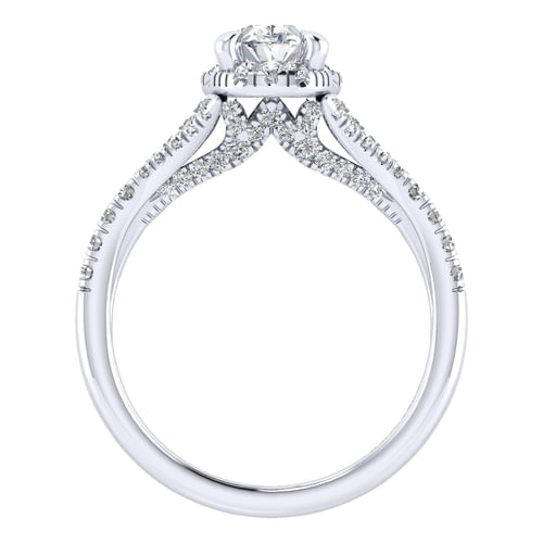 14K White Gold Oval Halo Diamond Engagement Ring