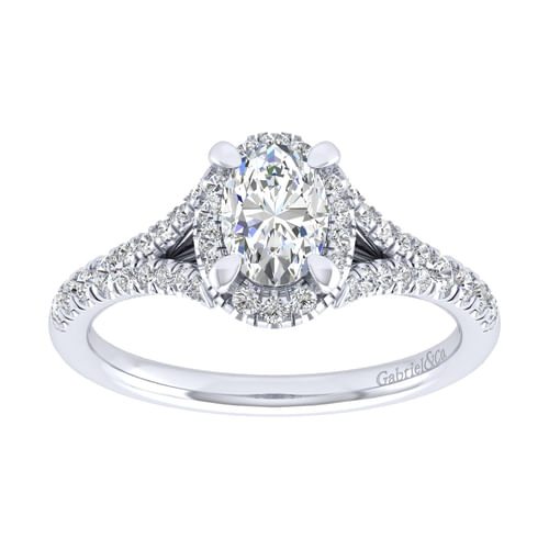 14K White Gold Oval Halo Diamond Engagement Ring