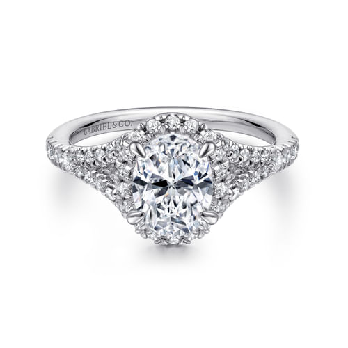 14K White Gold Oval Halo Diamond Engagement Ring
