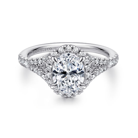 Gabriel - 14K White Gold Oval Halo Diamond Engagement Ring