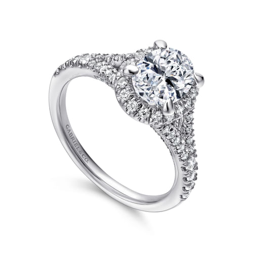 14K White Gold Oval Halo Diamond Engagement Ring