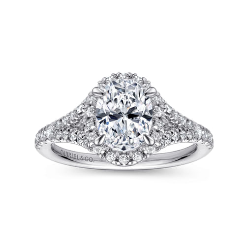 14K White Gold Oval Halo Diamond Engagement Ring
