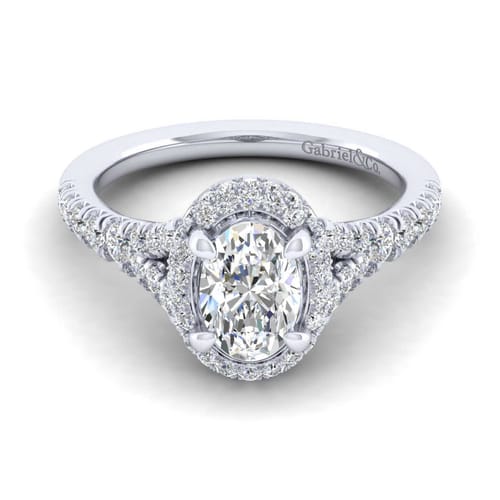 14K White Gold Oval Halo Diamond Engagement Ring