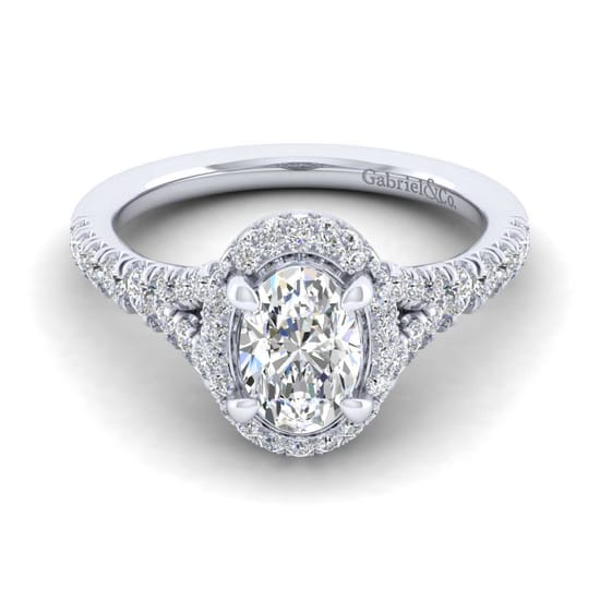 Gabriel - 14K White Gold Oval Halo Diamond Engagement Ring