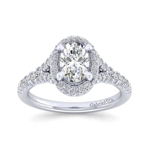 14K White Gold Oval Halo Diamond Engagement Ring