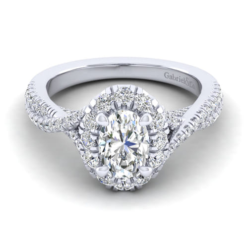 14K White Gold Oval Halo Diamond Engagement Ring