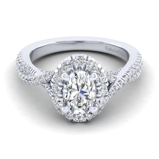 Gabriel - 14K White Gold Oval Halo Diamond Engagement Ring