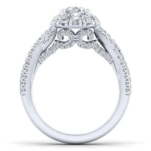 14K White Gold Oval Halo Diamond Engagement Ring