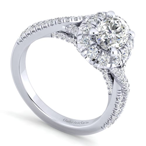 14K White Gold Oval Halo Diamond Engagement Ring