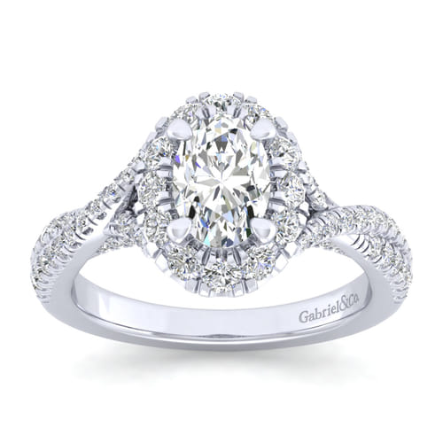 14K White Gold Oval Halo Diamond Engagement Ring