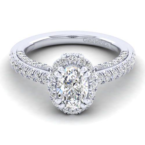 14K White Gold Oval Halo Diamond Engagement Ring