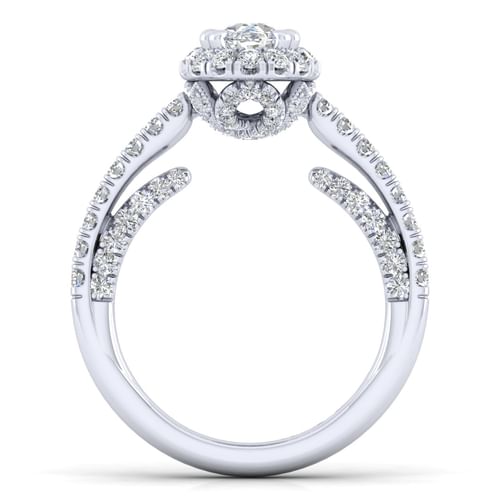 14K White Gold Oval Halo Diamond Engagement Ring