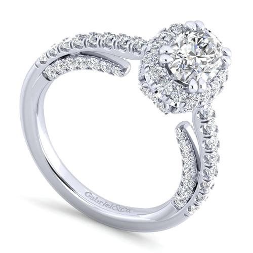 14K White Gold Oval Halo Diamond Engagement Ring