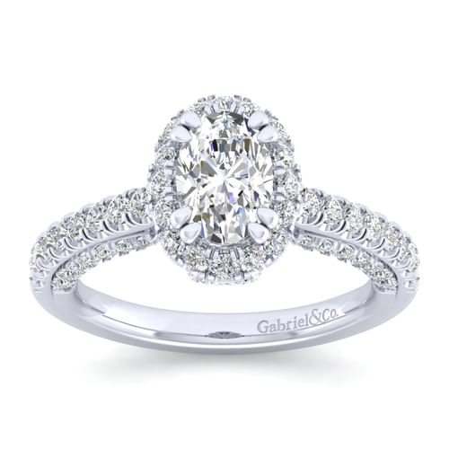 14K White Gold Oval Halo Diamond Engagement Ring