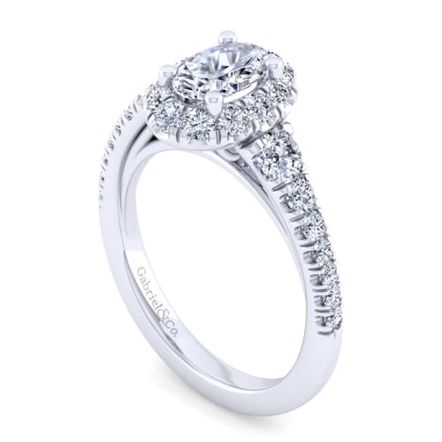 14K White Gold Oval Halo Diamond Engagement Ring