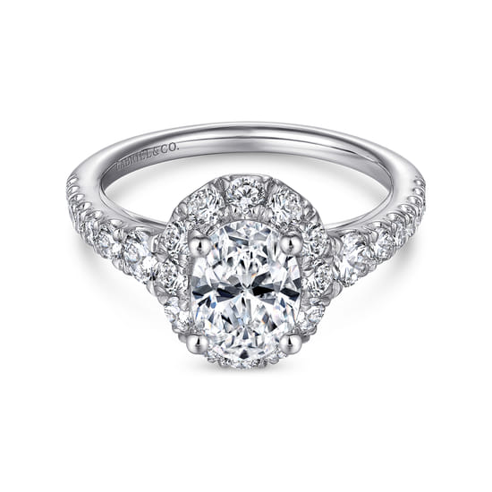 Gabriel - 14K White Gold Oval Halo Diamond Engagement Ring