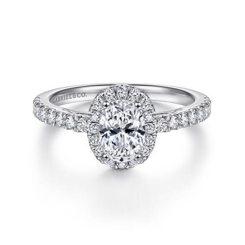 14K White Gold Oval Halo Diamond Engagement Ring