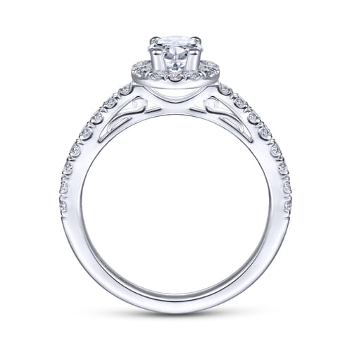 14K White Gold Oval Halo Diamond Engagement Ring