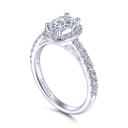 14K White Gold Oval Halo Diamond Engagement Ring