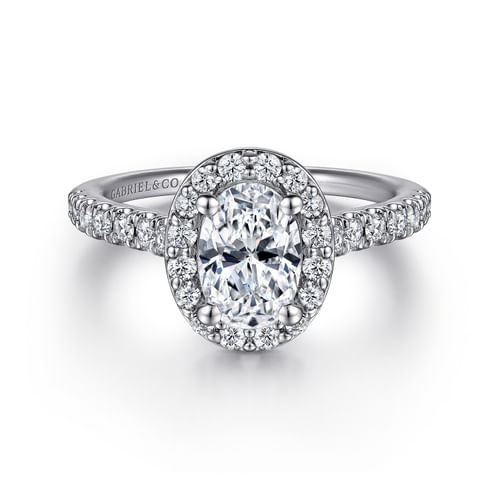 14K White Gold Oval Halo Diamond Engagement Ring