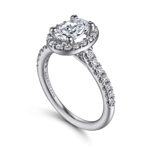 14K White Gold Oval Halo Diamond Engagement Ring