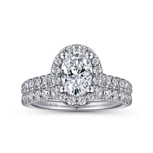 14K White Gold Oval Halo Diamond Engagement Ring