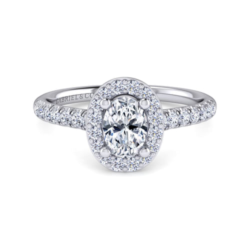 14K White Gold Oval Halo Diamond Engagement Ring
