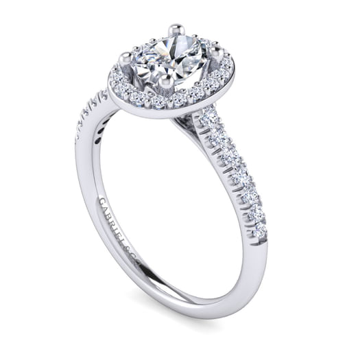 14K White Gold Oval Halo Diamond Engagement Ring