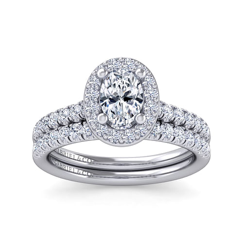 14K White Gold Oval Halo Diamond Engagement Ring