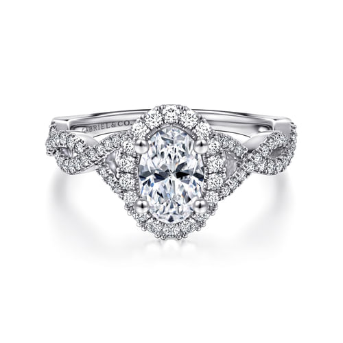 14K White Gold Oval Halo Diamond Engagement Ring
