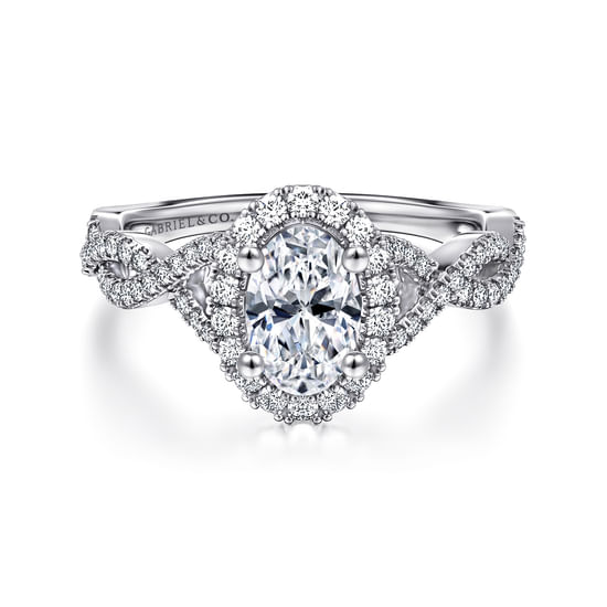 Gabriel - 14K White Gold Oval Halo Diamond Engagement Ring