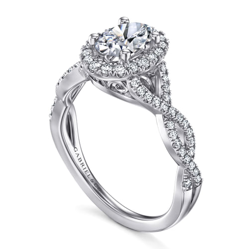 14K White Gold Oval Halo Diamond Engagement Ring