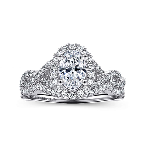 14K White Gold Oval Halo Diamond Engagement Ring