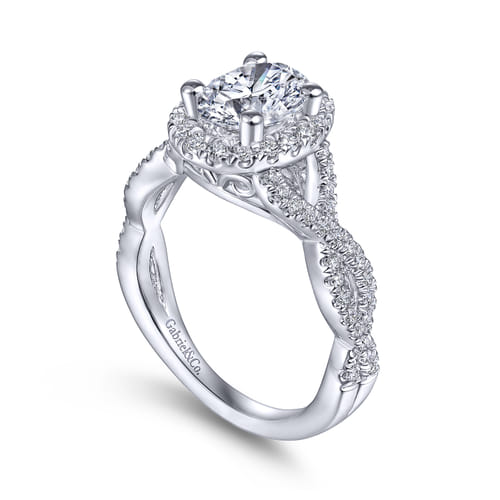 14K White Gold Oval Halo Diamond Engagement Ring